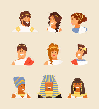 Ancient Greek, Roman and Egyptian people vector