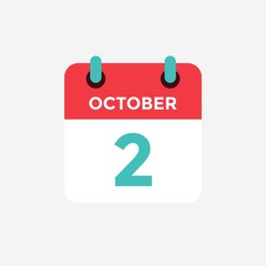 Flat icon calendar 2 October. Date, day and month. Vector illustration.