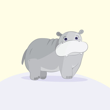 Cute cartoon big clumsy Hippo, flat style, vector illustration character