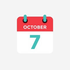 Flat icon calendar 7 October. Date, day and month. Vector illustration.