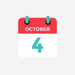 Flat icon calendar 4 October. Date, day and month. Vector illustration.