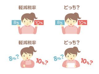 軽減税率　女性イラストのセット