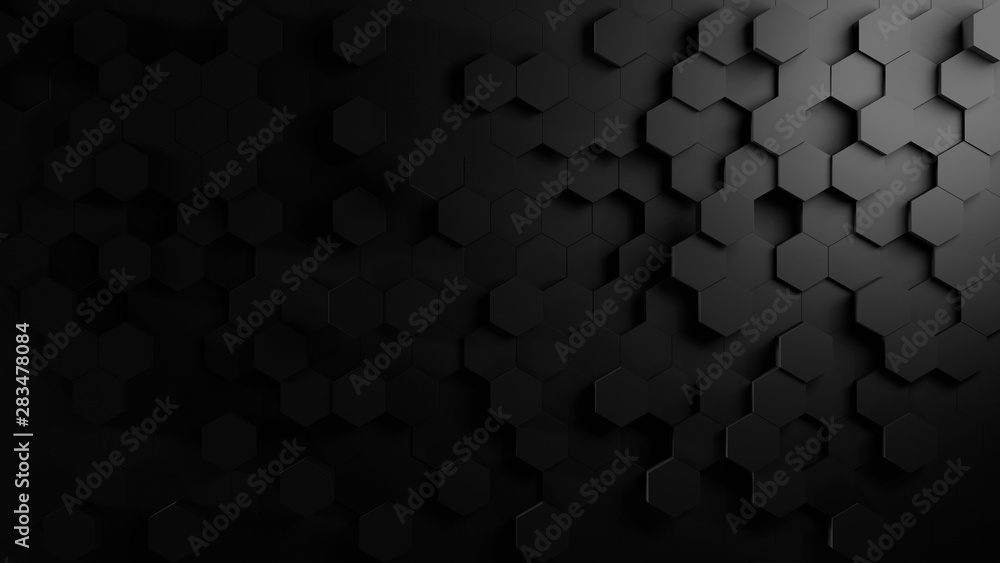 Poster abstract black hexagonal background 3d rendering