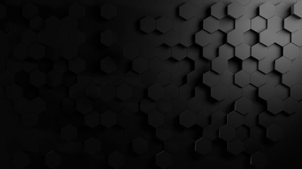 Abstract black hexagonal background 3D rendering 