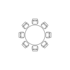 Round table and chairs top view vector icon isolated on white background