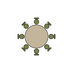 Round table and chairs top view vector icon isolated on white background