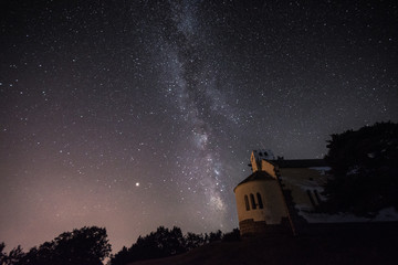 Old church on the Monte Bignone,Sanremo,with milky way in background