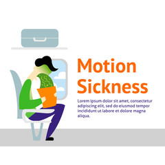 A vector image of a man in the transport with motion sickness. A color image for a travel poster, flyer or article.