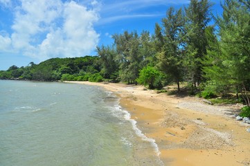 Scenic view of Desaru Beach, located in the south east of West Malaysia (peninsular), on the bright sunny day..