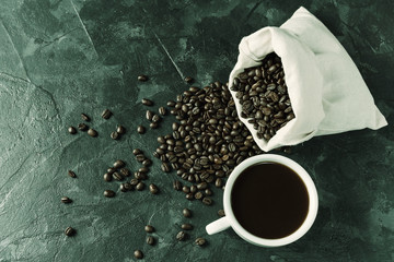 Morning with aromatic black coffee