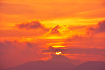 Naklejka na ściany i meble Orange abstract sunset sky