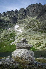 Fototapeta na wymiar Stone Pile In Front Of The Mountain