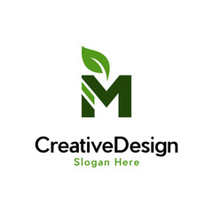 Letter M leaf logo design, Nature Leaf Letter M Vector Logo Template	