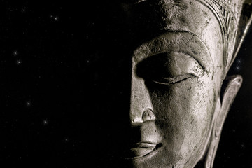 Fototapeta na wymiar Spiritual Universe. Buddha and night sky. God and modern religion.