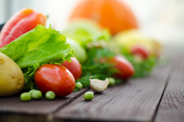Assortment of fresh vegetables. Detox, vegan and clean diet eating. Panorama, banner