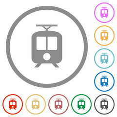 Tram flat icons with outlines