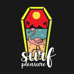 Surfing Flamingo Beach Summer Illustration