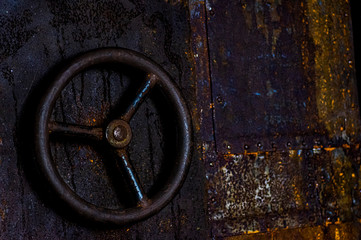 Iron door with a lock steering wheel