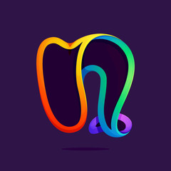 N letter one line rainbow colors logo.