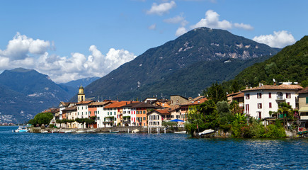 Fototapeta na wymiar Navigation on Lake Lugano in summer. Lugano, Ticino canton, Switzerland