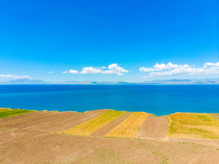 Aerial view of Lake Van the largest lake in Turkey, lies in the far east of that country in the...