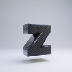 Carbon fiber 3d letter Z lowercase. Black carbon font isolated on white background.
