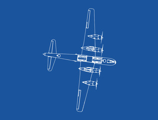 vector drawing of a military aircraft on a blue background