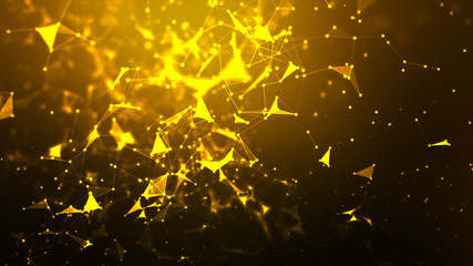 Abstract background Dot and connect line for cyber technology futuristic and network connection concept with dark and grain processed wide screen ratio.