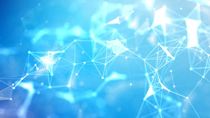 Abstract background Dot and connect line for cyber technology futuristic and network connection concept with dark and grain processed wide screen ratio.