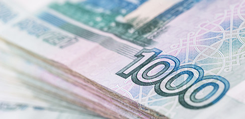 closeup one thousand Russian rubles banknotes