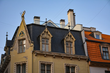 Fototapeta na wymiar Houses on the street in the city center, Riga, Latvia