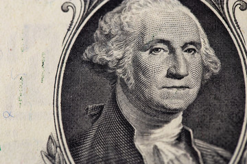 George Washington portrait. One dollar banknote closeup macro