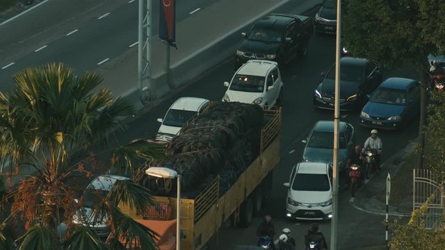High angle of a busy street in Malaysia traffic jam