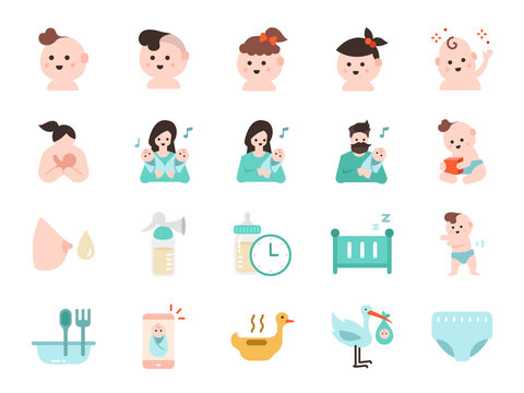 Baby Icon Set. Included Icons As Newborn, Infant, Kid, Children, Parent And More.