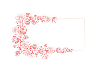 Flower frame. Flowers and frame are drawn in outline. The drawing is made in vintage style. Vector illustration.