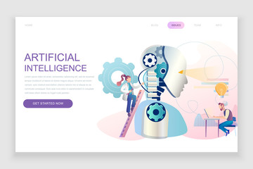 Modern flat web page design template concept of Artificial Intelligence decorated people character for website and mobile website development. Flat landing page template. Vector illustration.