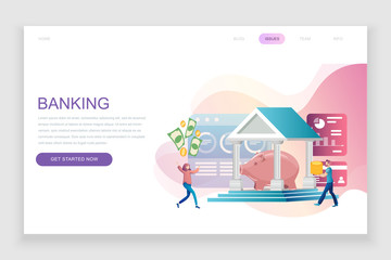 Modern flat web page design template concept of Online Banking decorated people character for website and mobile website development. Flat landing page template. Vector illustration.