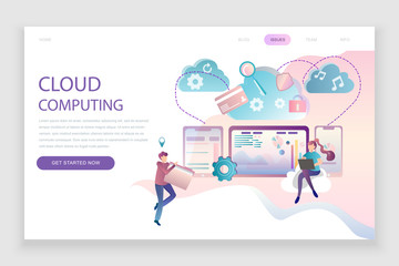 Modern flat web page design template concept of Cloud Technology decorated people character for website and mobile website development. Flat landing page template. Vector illustration.