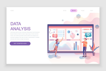 Modern flat web page design template concept of Auditing, Data Analysis decorated people character for website and mobile website development. Flat landing page template. Vector illustration.