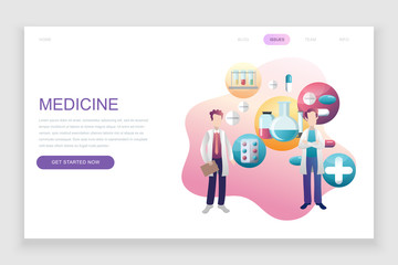Modern flat web page design template concept of Medicine and Healthcare decorated people character for website and mobile website development. Flat landing page template. Vector illustration.