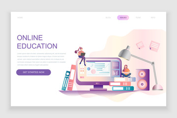 Modern flat web page design template concept of Online Education decorated people character for website and mobile website development. Flat landing page template. Vector illustration.