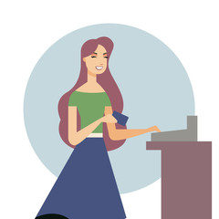 Beautiful woman holding a credit card in her hand. Shopping. Vector illustration in cartoon style