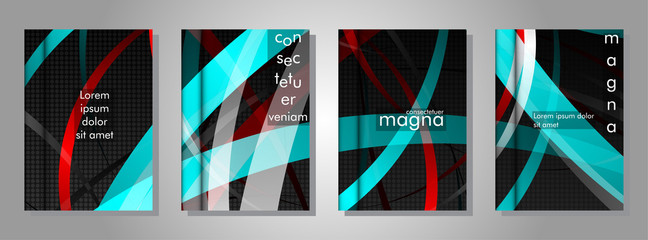 book cover collection. design with a colorful ribbon pattern on a metal shape background. vector illustration in eps 10