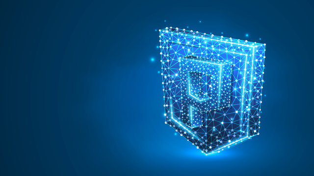 Hypertext Preprocessor coding language, php sign. Device, programming, developing concept. Abstract, digital, wireframe, low poly mesh, Raster blue neon 3d illustration Triangle, line dot