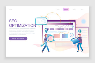 Modern flat web page design template concept of Seo Analysis decorated people character for website and mobile website development. Flat landing page template. Vector illustration.
