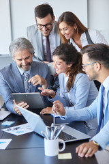 businessman office portrait corporate meeting tablet