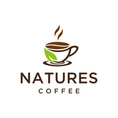Illustration abstract coffee cup with natural leaf logo design