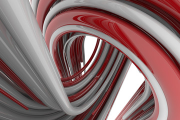 3D rendering, red and white abstract round shapes on white background. Colorful backdrop.