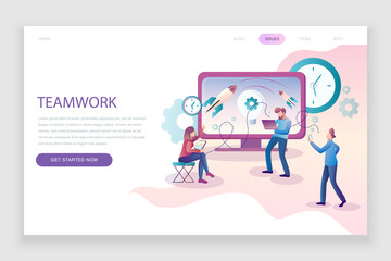Modern flat web page design template concept of Teamwork decorated people character for website and mobile website development. Flat landing page template. Vector illustration.