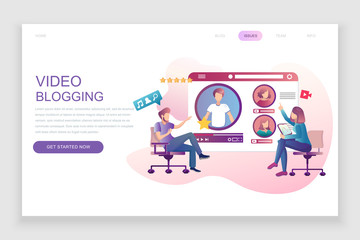 Modern flat web page design template concept of Video Blogging decorated people character for website and mobile website development. Flat landing page template. Vector illustration.